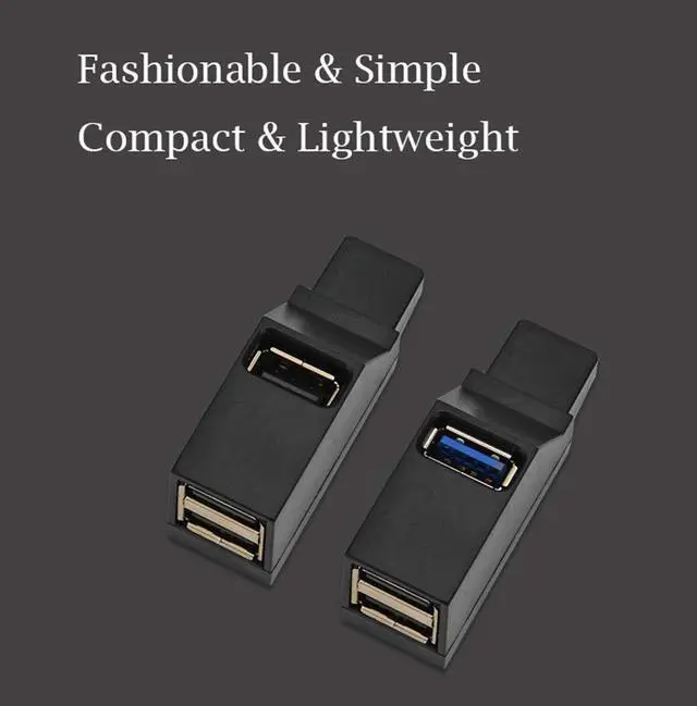 Alt view image 7 of 7 - 3-Port USB 3.0/2.0 Data Hub, Portable, Compact, Black, USB Hub, Compatible with PC, Laptop, USB Flash Drives, Mouse, Keyboard, External Hard Drives