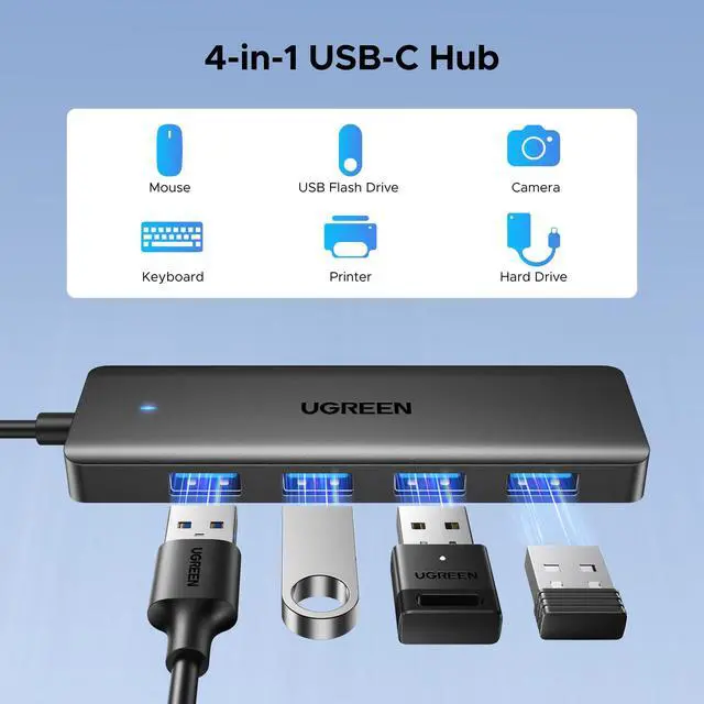Alt view image 2 of 7 - USB C Hub, 4 Ports USB A Splitter Ultra-Slim USB Expander for Mouse, Keyboard, Flash Drive, U Disk, Printer Compatible with Laptop, Desktop PC, Xbox, PS5, and More 2FT