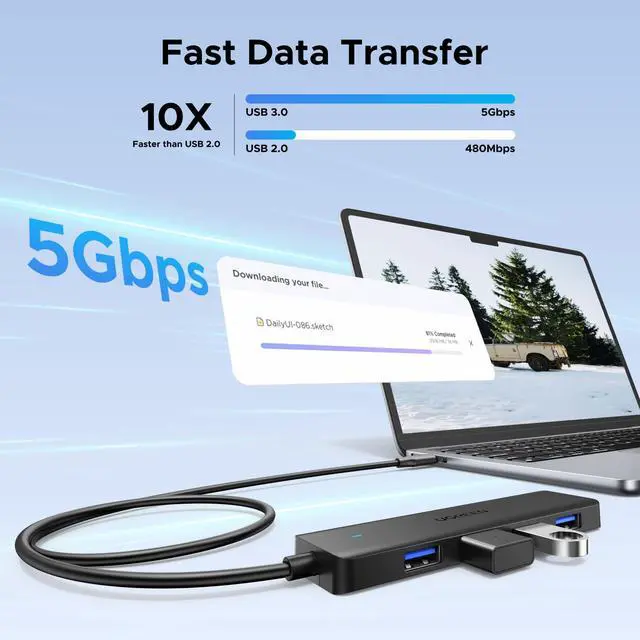 Alt view image 3 of 7 - USB C Hub, 4 Ports USB A Splitter Ultra-Slim USB Expander for Mouse, Keyboard, Flash Drive, U Disk, Printer Compatible with Laptop, Desktop PC, Xbox, PS5, and More 2FT