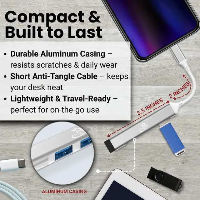 Alt view image 4 of 7 - U114C USB Hub 4-Port Mini USB C Hub with USB-A and USB-C 3.0/2.0 Ports, Multiport Adapter for Laptop, Desktop, MacBook, Chromebook, and PC Expansion