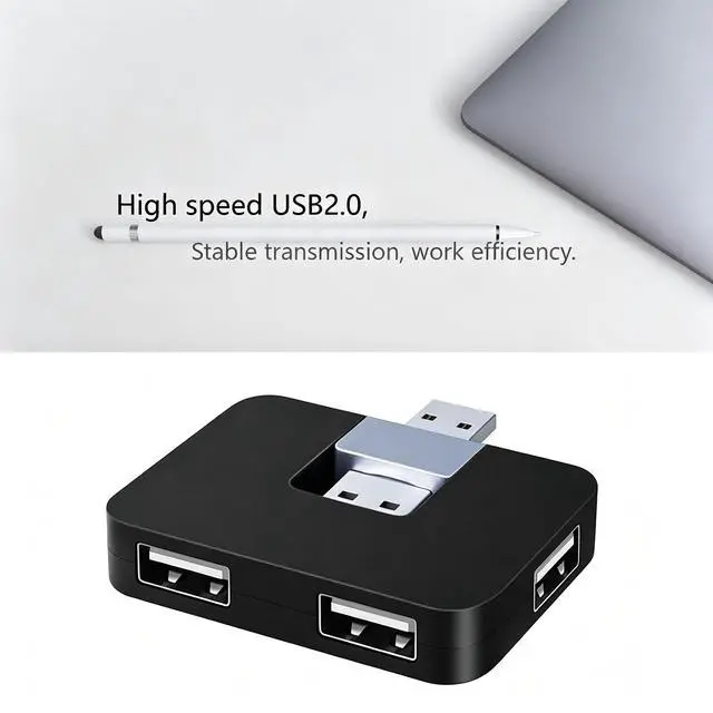 Alt view image 4 of 7 - USB 2.0 Hub, 4-Port Mini U-Shape Data Transfer Hub for PC Laptop Desktop, Plug and Play, Black