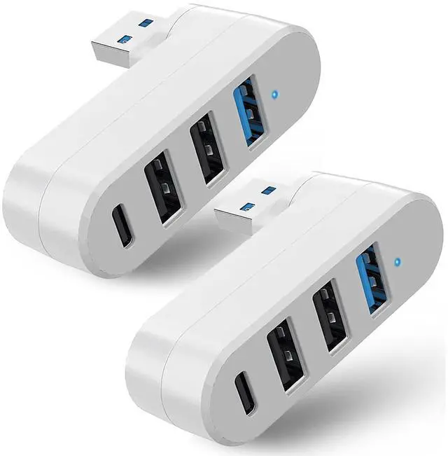 Main image of 2 Pack 4-in-1 USB 3.0 Hub with Rotation, Multi-Port Adapter with 3 USB Ports and 1 USB C Port, High-Speed Data USB 3.0 Hub Compatible with Laptop/Table/Cellphone/Keyboard/Printer/MacBook