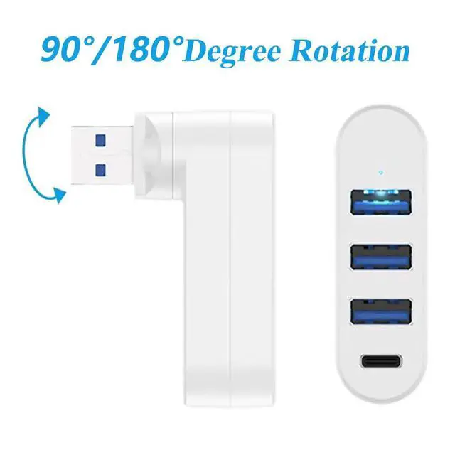 Alt view image 4 of 7 - 2 Pack 4-in-1 USB 3.0 Hub with Rotation, Multi-Port Adapter with 3 USB Ports and 1 USB C Port, High-Speed Data USB 3.0 Hub Compatible with Laptop/Table/Cellphone/Keyboard/Printer/MacBook