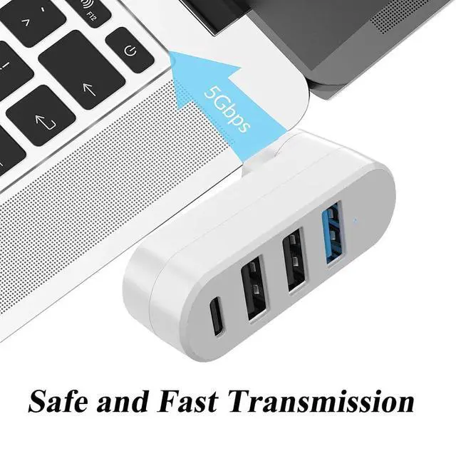 Alt view image 3 of 7 - 2 Pack 4-in-1 USB 3.0 Hub with Rotation, Multi-Port Adapter with 3 USB Ports and 1 USB C Port, High-Speed Data USB 3.0 Hub Compatible with Laptop/Table/Cellphone/Keyboard/Printer/MacBook