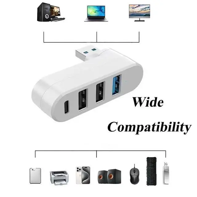 Alt view image 5 of 7 - 2 Pack 4-in-1 USB 3.0 Hub with Rotation, Multi-Port Adapter with 3 USB Ports and 1 USB C Port, High-Speed Data USB 3.0 Hub Compatible with Laptop/Table/Cellphone/Keyboard/Printer/MacBook