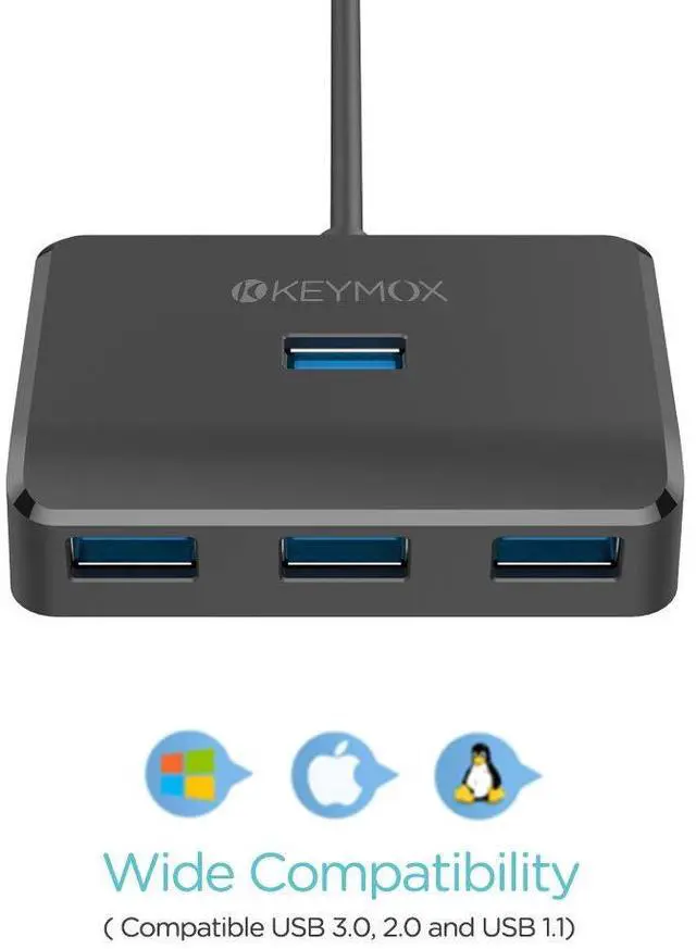 Alt view image 5 of 7 - 4-Port USB 3.0 Hub, Compact Size Data USB Hub for MacBook, Mac Pro, Mac mini, iMac, Surface Pro, XPS, PC, Flash Drive, Mobile HDD (Charging Not Supported), Black