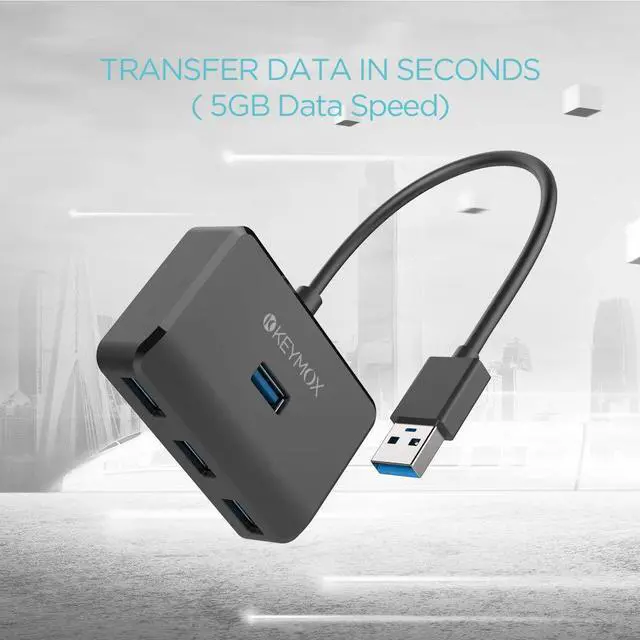 Alt view image 4 of 7 - 4-Port USB 3.0 Hub, Compact Size Data USB Hub for MacBook, Mac Pro, Mac mini, iMac, Surface Pro, XPS, PC, Flash Drive, Mobile HDD (Charging Not Supported), Black