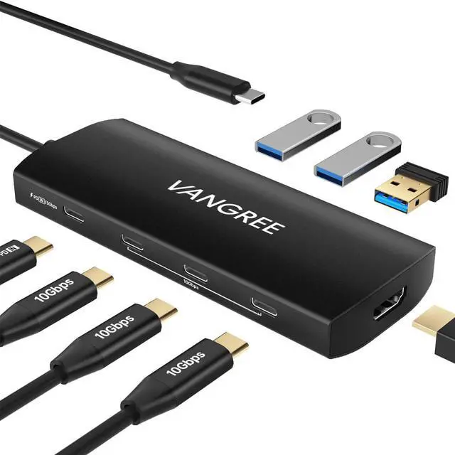 Main image of USB C Hub 8 in 1 Multiport Adapter, 3 USB 3.2 Gen 2 Ports with 10Gbps, 3 USB-A 3.0 5Gbps, 4K@60Hz HDMI, 100W PD, USBC Splitter for MacBook Pro, iPad Pro, Mac mini and More(Not Support USB-C Monitor)