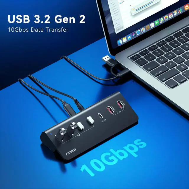 Alt view image 2 of 7 - 7-Port 72W Powered USB Hub, USB C Hub with 1 PD 45W, 2 QC 3.0 Charging Ports, and 4 USB 3.2 Ports (2 USB-A + 2 USB-C), Aluminum 10Gbps USB Hub for Laptop, PC, MacBook, iPhone 17/16/15, Black
