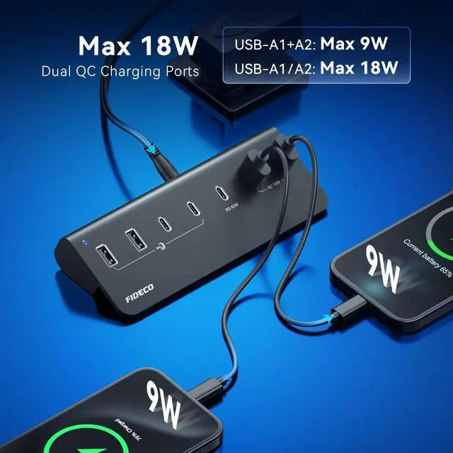 Alt view image 4 of 7 - 7-Port 72W Powered USB Hub, USB C Hub with 1 PD 45W, 2 QC 3.0 Charging Ports, and 4 USB 3.2 Ports (2 USB-A + 2 USB-C), Aluminum 10Gbps USB Hub for Laptop, PC, MacBook, iPhone 17/16/15, Black
