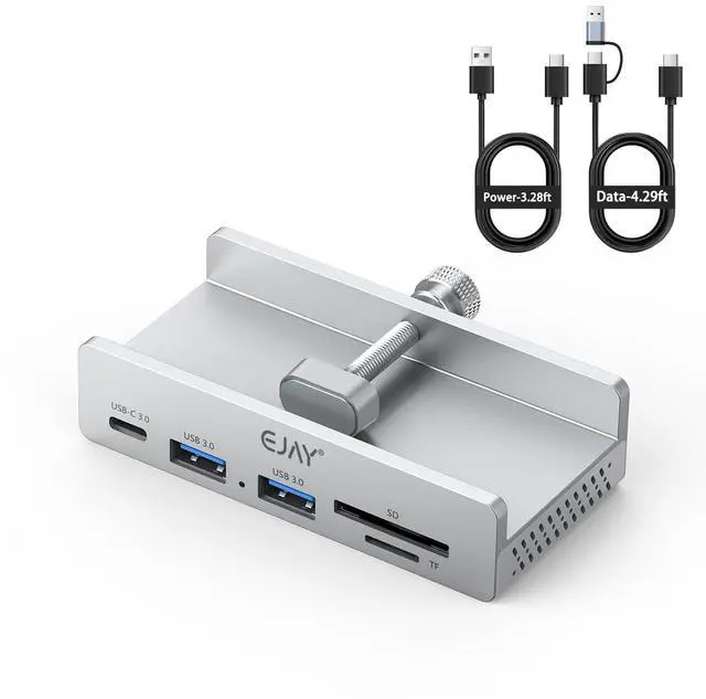 Main image of 5Ports USB3.0 HUB Alu Splitter Desktop Docking with Card Reader for Desk/Monitor Clipping with Extra Power Supply Port,59inches Data & 39inches Power Cable-5Gbps(Silver)