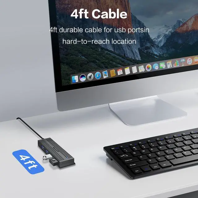 Alt view image 4 of 6 - 4-Port USB 3.0 Ultra-Thin Data Hub, High-Speed USB Port Expander for Laptop, MacBook, iMac, Surface Pro, XPS, Flash Drives, Mobile HDD, Printers, and More (Slim USB Hub - 4 ft)