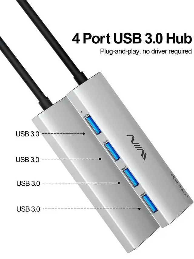 Alt view image 2 of 6 - USB 3.0 Hub, 4 Port USB Hub Splitter, USB A Expander Portable USB Adapter Multiport Data Hub for Laptop, iMac Pro, MacBook Air, Mac mini/Pro, Surface Pro, USB Flash Drives, and Mobile HDD-Sliver