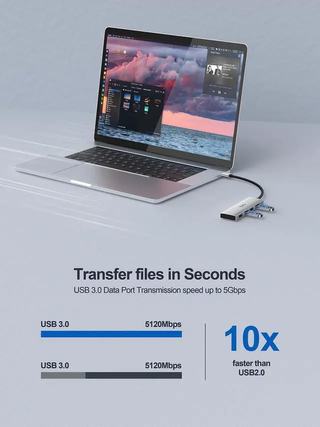 Alt view image 3 of 6 - USB 3.0 Hub, 4 Port USB Hub Splitter, USB A Expander Portable USB Adapter Multiport Data Hub for Laptop, iMac Pro, MacBook Air, Mac mini/Pro, Surface Pro, USB Flash Drives, and Mobile HDD-Sliver