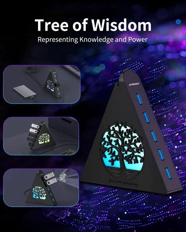 Alt view image 6 of 7 - 7-Port USB 3.0 Hub, Vertical USB Hub Splitter with RGB Lighting, 5Gbps High-Speed Data Transfer and 2FT Extension Cable, Compatible with Laptop, PC, Desktop, MacBook, PS5, Xbox, Flash Drive