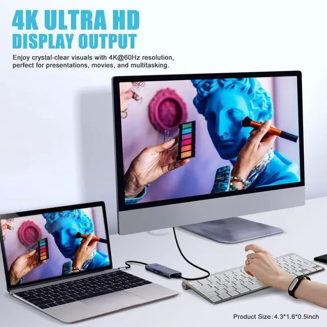 Alt view image 6 of 7 - 9-in-1 USB C Hub with 100W PD Charging, 4K HDMI, USB 3.0/2.0, SD/TF Card Reader, Audio Jack Compact Adapter for MacBook, Windows, iPad, Linux & More