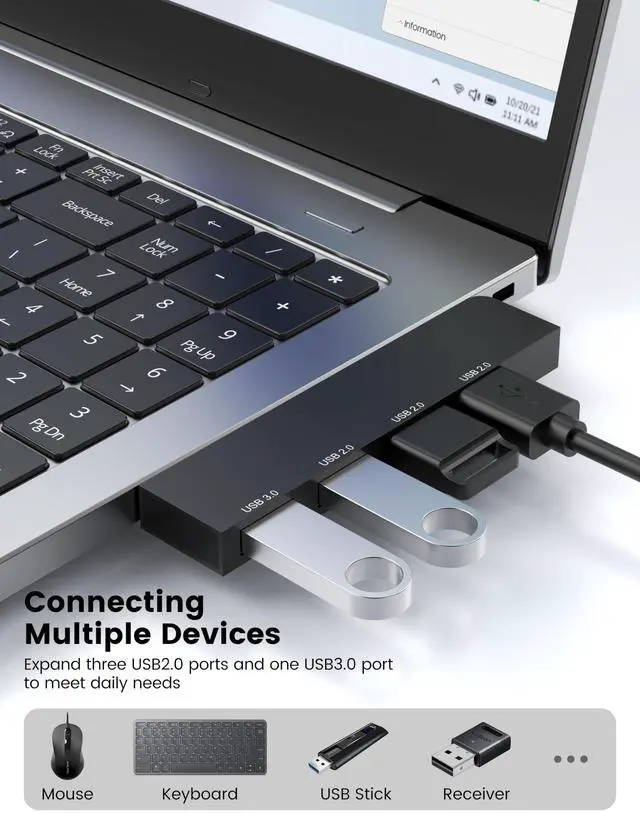 Alt view image 6 of 6 - USB Hub 2Pack, Fidioto 4 Port Network-Hub(1 * 3.0 Hub, 3 * 2.0 Hub), USB Expander Hub for Laptop, iMac Pro, MacBook Air, Mac mini/Pro, Surface Pro, Notebook PC, USB Flash Drives and Mobile HDD Etc.