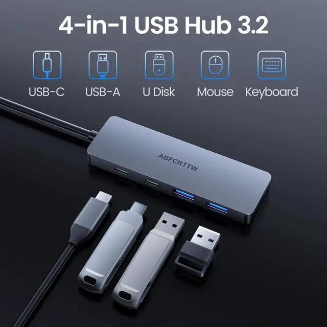 Alt view image 4 of 7 - 4FT USB C Hub 3.2 Multiport Adapter, 10Gbps Aluminium USB C to USB Hub with 2 USB-A & 2 Type-C Port, USB C Splitter for Thunderbolt, MacBook, Mac mini, Laptop, Desktop, etc.