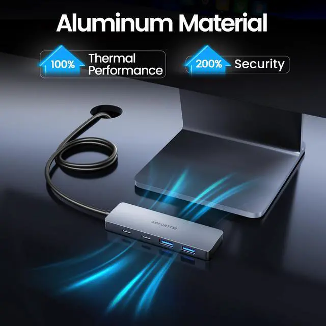 Alt view image 5 of 7 - 4FT USB C Hub 3.2 Multiport Adapter, 10Gbps Aluminium USB C to USB Hub with 2 USB-A & 2 Type-C Port, USB C Splitter for Thunderbolt, MacBook, Mac mini, Laptop, Desktop, etc.