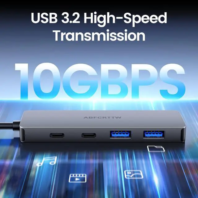 Alt view image 2 of 7 - 4FT USB C Hub 3.2 Multiport Adapter, 10Gbps Aluminium USB C to USB Hub with 2 USB-A & 2 Type-C Port, USB C Splitter for Thunderbolt, MacBook, Mac mini, Laptop, Desktop, etc.