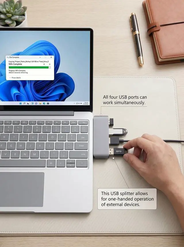 Alt view image 2 of 7 - Right USB Hub, Cable-Free USB Splitter,Portable USB Hub for Laptop