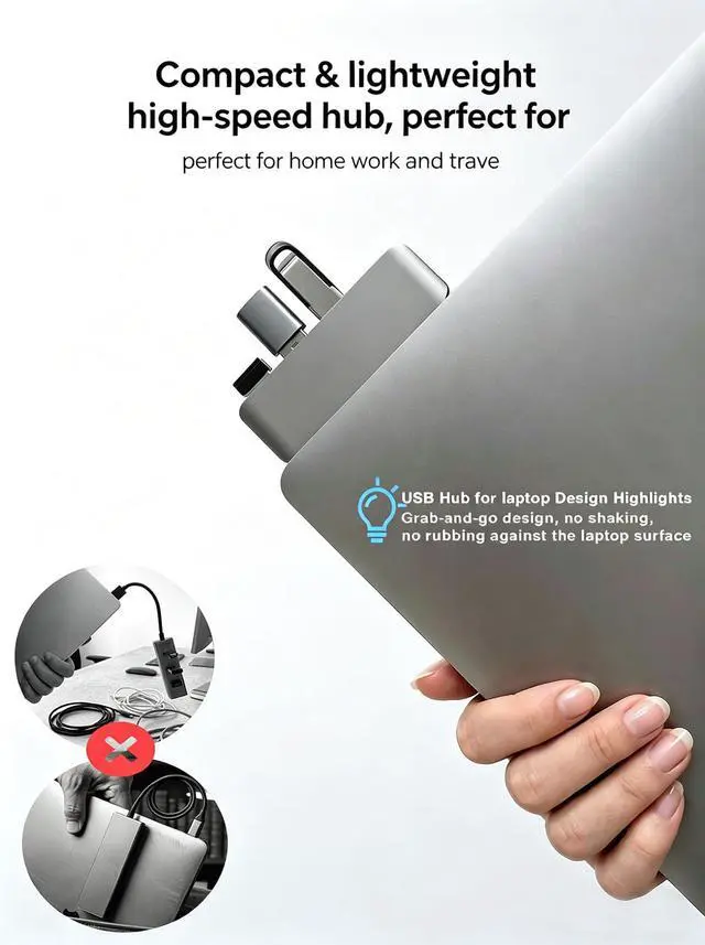 Alt view image 3 of 7 - Right USB Hub, Cable-Free USB Splitter,Portable USB Hub for Laptop