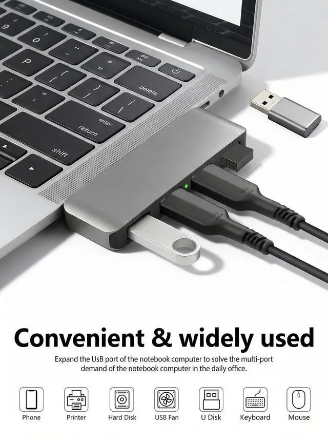 Alt view image 7 of 7 - Right USB Hub, Cable-Free USB Splitter,Portable USB Hub for Laptop