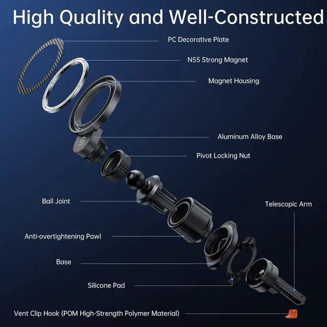 Alt view image 5 of 7 - for MagSafe Car HolderRing Ventilation 360° RotatableN55 Magnetic Phone Mount for Air Vent, Car Cell Phone Holder Mount Compatible iPhone 17/16 Pro Max 15 14 13 12, Carbon Fiber Style