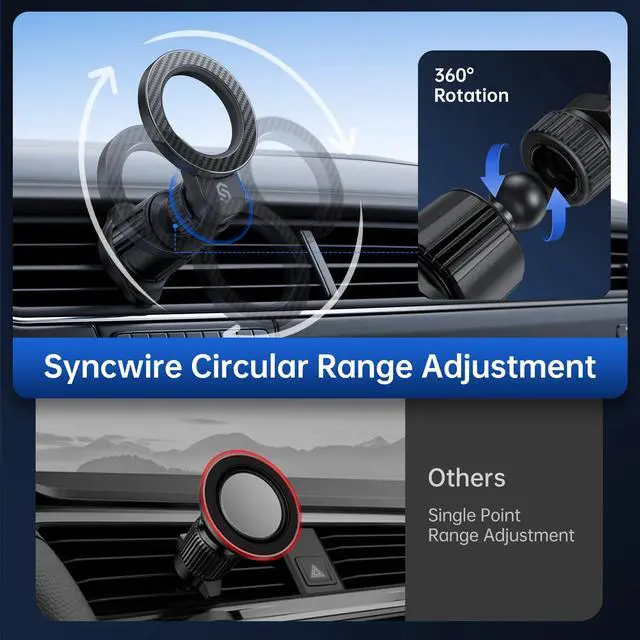Alt view image 6 of 7 - for MagSafe Car HolderRing Ventilation 360° RotatableN55 Magnetic Phone Mount for Air Vent, Car Cell Phone Holder Mount Compatible iPhone 17/16 Pro Max 15 14 13 12, Carbon Fiber Style