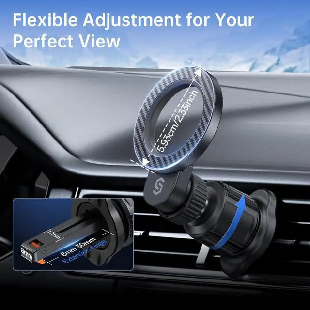 Alt view image 7 of 7 - for MagSafe Car HolderRing Ventilation 360° RotatableN55 Magnetic Phone Mount for Air Vent, Car Cell Phone Holder Mount Compatible iPhone 17/16 Pro Max 15 14 13 12, Carbon Fiber Style