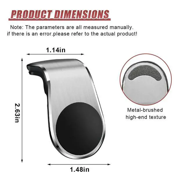 Alt view image 2 of 6 - Magnetic Car Phone Holder, L Type 360° Rotatable Adjustable Car Air Vent Cellphone Mount, No-Hand Clip-On Navigation Bracket, Universal Vehicle Smartphones Stand Accessories (Silver)