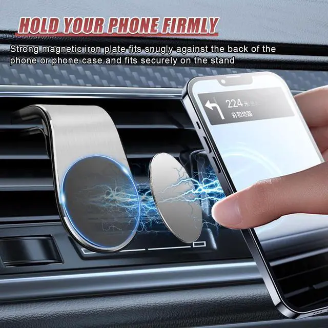 Alt view image 4 of 6 - Magnetic Car Phone Holder, L Type 360° Rotatable Adjustable Car Air Vent Cellphone Mount, No-Hand Clip-On Navigation Bracket, Universal Vehicle Smartphones Stand Accessories (Silver)