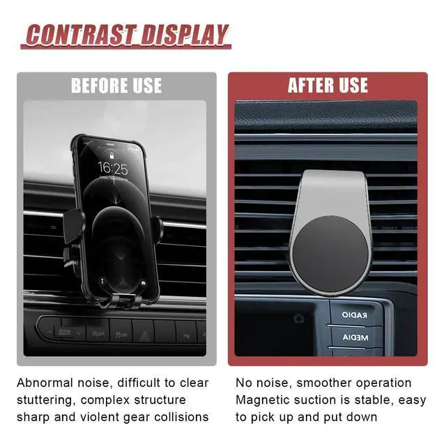 Alt view image 6 of 6 - Magnetic Car Phone Holder, L Type 360° Rotatable Adjustable Car Air Vent Cellphone Mount, No-Hand Clip-On Navigation Bracket, Universal Vehicle Smartphones Stand Accessories (Silver)