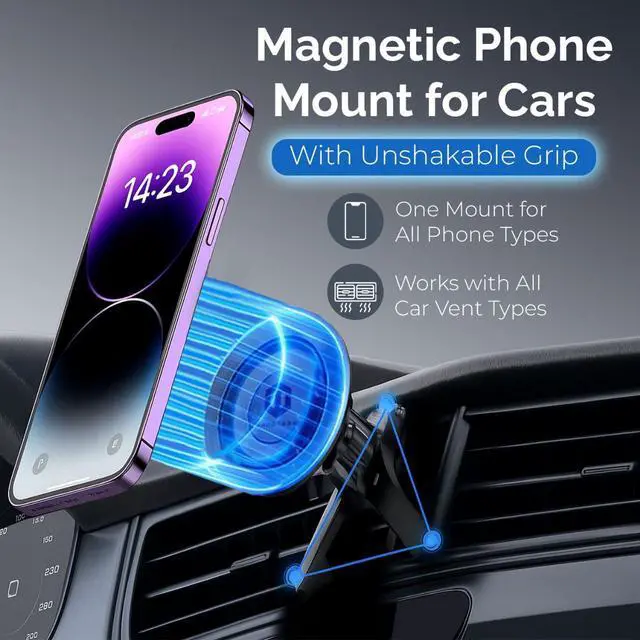 Alt view image 2 of 7 - MagSafe Car Mount, Magnetic Car Phone Holder for Vent & Dashboard, 360° Rotating Magnetic Phone Mount for Car Compatible with iPhone 16/15/14/13/12 Pro Max & Android, Military Grade