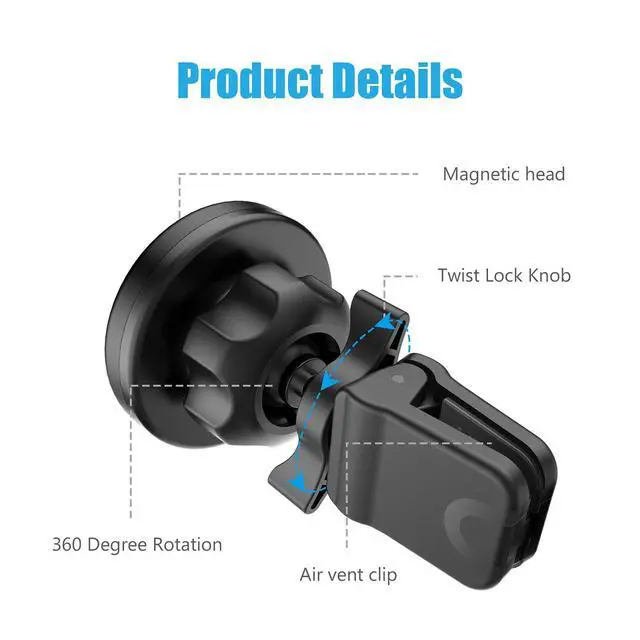 Alt view image 4 of 7 - Universal Twist-Lock Air Vent Magnetic Car Mount Holder for Cell Phones with Fast Swift-snap Technology Supports Devices up to 14oz