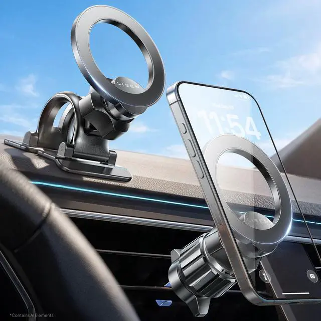 Main image of for MagSafe Car Phone Mount -Strong Magnets Magnetic Phone Holders for Your Car 2-in-1 Vent Dashboard Magnet Cell Phones Holder Mounts Car Accessories Gifts for Men Women fit iPhone, Black
