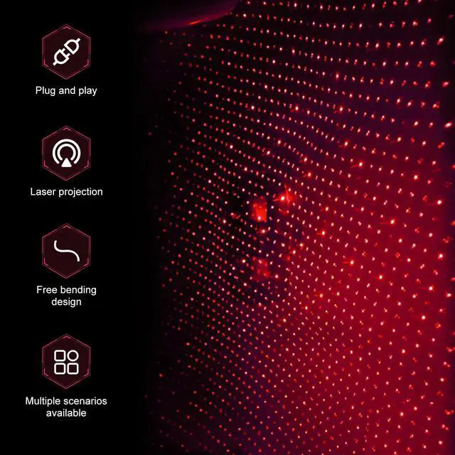 Alt view image 3 of 6 - 1PC USB Star Projector Night Light for Car Interior, Portable Adjustable Starry Night Light, Universal for Most Car Ceiling, Bedroom, Wall, Party (Red)