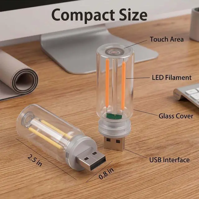 Alt view image 2 of 7 - 2 PCS Car USB Night Light Bulb, USB Touch Light for Cars, Car Lights Interior, Portable Mini Glass Bottle LED Bulb Night Lights for Vehicle Bedroom Hallway Camping Holiday Decoration (Red)