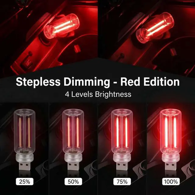 Alt view image 4 of 7 - 2 PCS Car USB Night Light Bulb, USB Touch Light for Cars, Car Lights Interior, Portable Mini Glass Bottle LED Bulb Night Lights for Vehicle Bedroom Hallway Camping Holiday Decoration (Red)