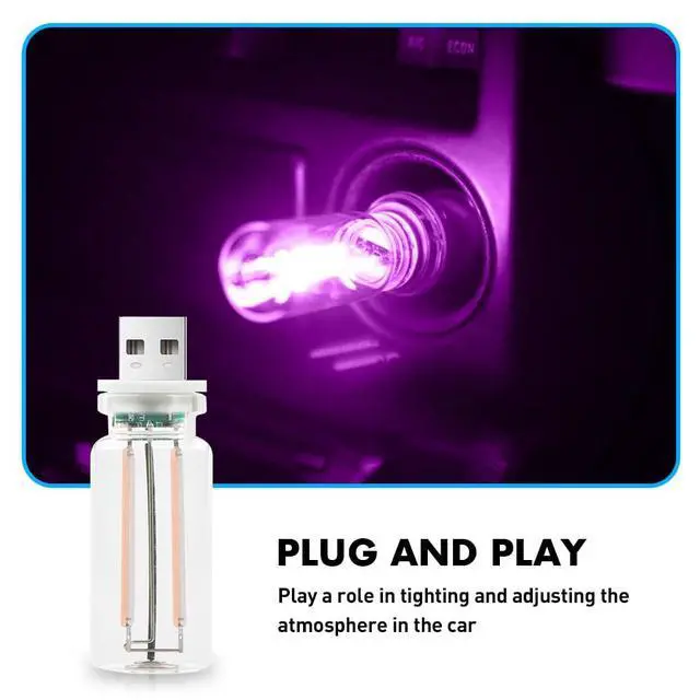 Alt view image 4 of 7 - 2Pcs Car USB Night Lights, Touch Control Car Interior Ambiance Lights Portable Mini Glass Bottle LED Bulb Night Lights Suitable for Vehicles, Bedrooms, Camping, and Holiday DecorationsPurple