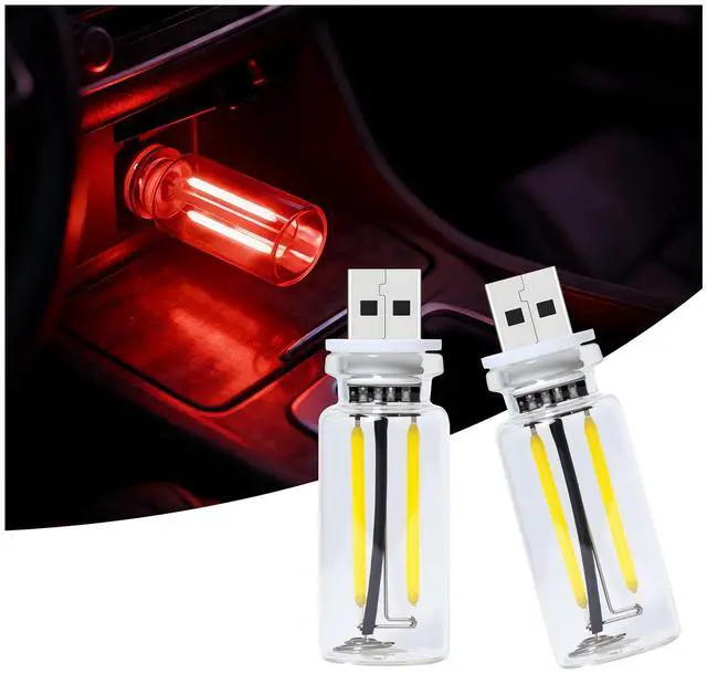 Main image of 2 Packs USB Light for Car, Touch Dimmable Car Interior Ambient Lights - Portable Mini USB LED Light Bulb, Retro Glass Bottle Night Light for Vehicle, Bedroom, Hallway, Camping (Red)