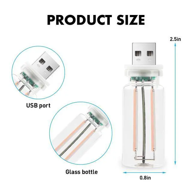 Alt view image 7 of 7 - 2Pcs Car USB Night Lights, Touch Control Car Interior Ambiance Lights Portable Mini Glass Bottle LED Bulb Night Lights Suitable for Vehicles, Bedrooms, Camping, and Holiday DecorationsPurple