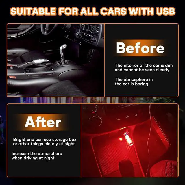 Alt view image 6 of 7 - 2 PCS Car USB Night Light Bulb, Touch Dimmable Car Interior Ambient Lights, Mini Retro Glass Bottle LED Lamp, Plug-in USB Mood Light for Vehicle, Bedroom, Camping(Red)