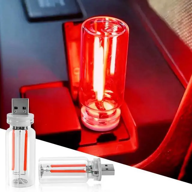 Main image of 2 PCS Car USB Night Light Bulb, Touch Dimmable Car Interior Ambient Lights, Mini Retro Glass Bottle LED Lamp, Plug-in USB Mood Light for Vehicle, Bedroom, Camping(Red)