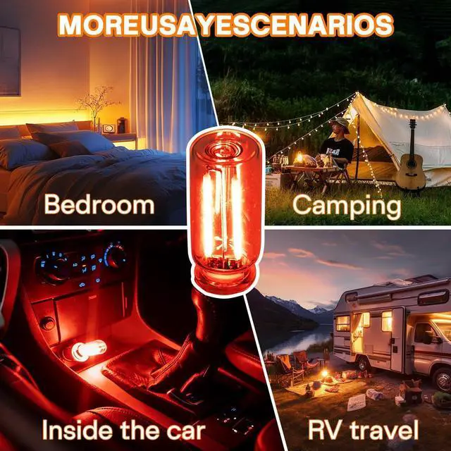 Alt view image 5 of 7 - 2 PCS Car USB Night Light Bulb, Touch Dimmable Car Interior Ambient Lights, Mini Retro Glass Bottle LED Lamp, Plug-in USB Mood Light for Vehicle, Bedroom, Camping(Red)