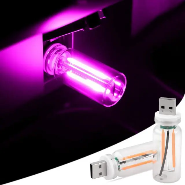 Main image of 2 PCS Car USB Lights, Plug-in Retro Car Atmosphere Lamp with Touch Dimmable, Portable Mini Glass Bottle LED Bulb Night Lights for Vehicle Bedroom Hallway Camping Holiday Decoration (Purple)
