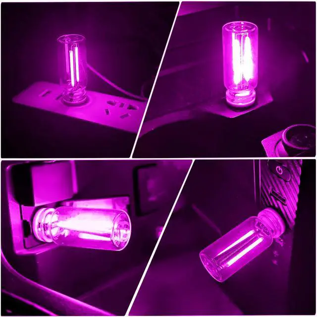 Alt view image 6 of 7 - 2 PCS Car USB Lights, Plug-in Retro Car Atmosphere Lamp with Touch Dimmable, Portable Mini Glass Bottle LED Bulb Night Lights for Vehicle Bedroom Hallway Camping Holiday Decoration (Purple)