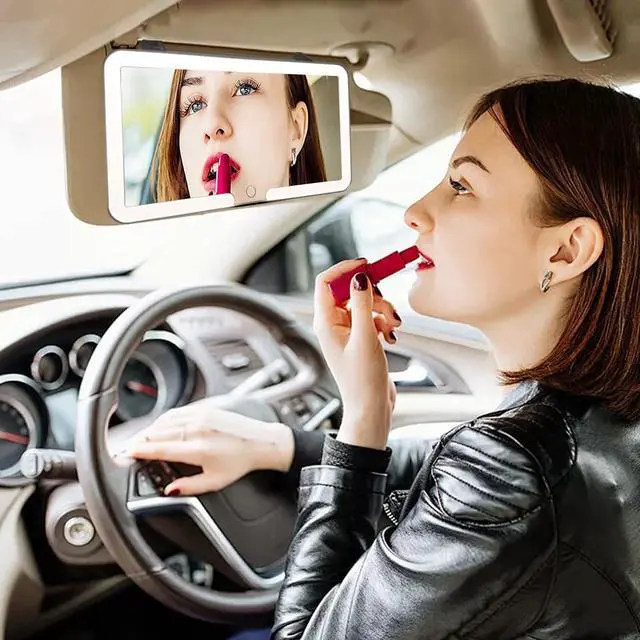 Alt view image 3 of 6 - Car Visor Vanity Mirror, 3 Light Modes & 60 LEDs, Rechargeable Dimmable Touch Screen Travel Makeup Mirror,Universal for Truck SUV-Car Accessories Essentials for WomenBlack