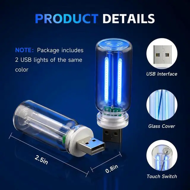 Alt view image 2 of 7 - Mini USB Night Light Bulb for Car, 2PCS