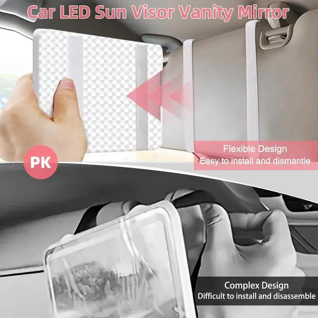 Alt view image 4 of 7 - Led Car Sun Visor Vanity Mirror, Large Interior Mirrors with Lights, Dimmable Light up Vanity Makeup Mirror for Car,Rechargeable Rearview Mirrors for Sun Visor (White)
